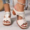 Mode Damen Komfort Sandalen mit Blockabsatz Sommer 2025 Römischer Stil PU-Leder Freizeit Hausschuhe Frau Slipper Hoher Absatz Sandalias Mujer