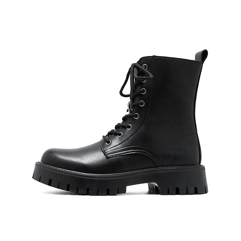 

2024Новые высококачественные модные высокие мужские уличные ботинки, роскошные брендовые нескользящие ботинки с толстой подошвой, повседневные кожаные базовые ботинки 46 чёрный