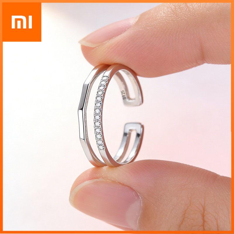 Xiaomi BF CLUB 925 Sterling Rings for Women Simple Geometric Handmade Irregular Retro Double Layered CZ Ring Allergy For Birthday Gift