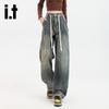 Izzue I.t Women's American Retro Washed Loose Straight-Leg Jeans
