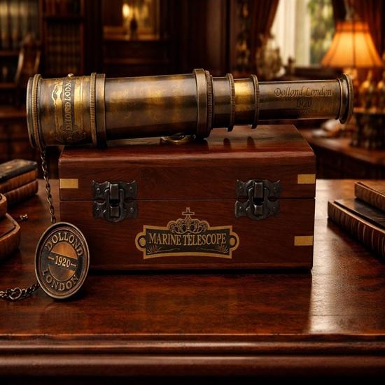 

Nautical Brass Spyglass Telescope with Handcrafted Wood Box 40.64 cm Gift