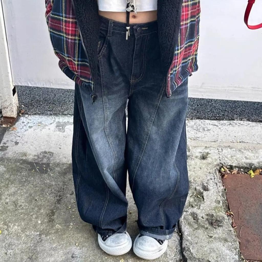 BeatStreet Stylish Chic Elegant Embroidered Patchwork Jeans Women Vintage Washed Draping Denim Straight Loose Fit Slimming Versatile Pants