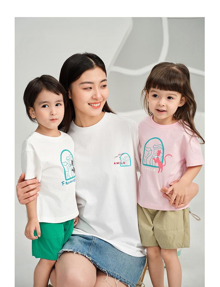 Tongbei Kids' 2024 Summer Korean Style Family T-Shirt - Simple Solid Color for Parent-Child Outfits