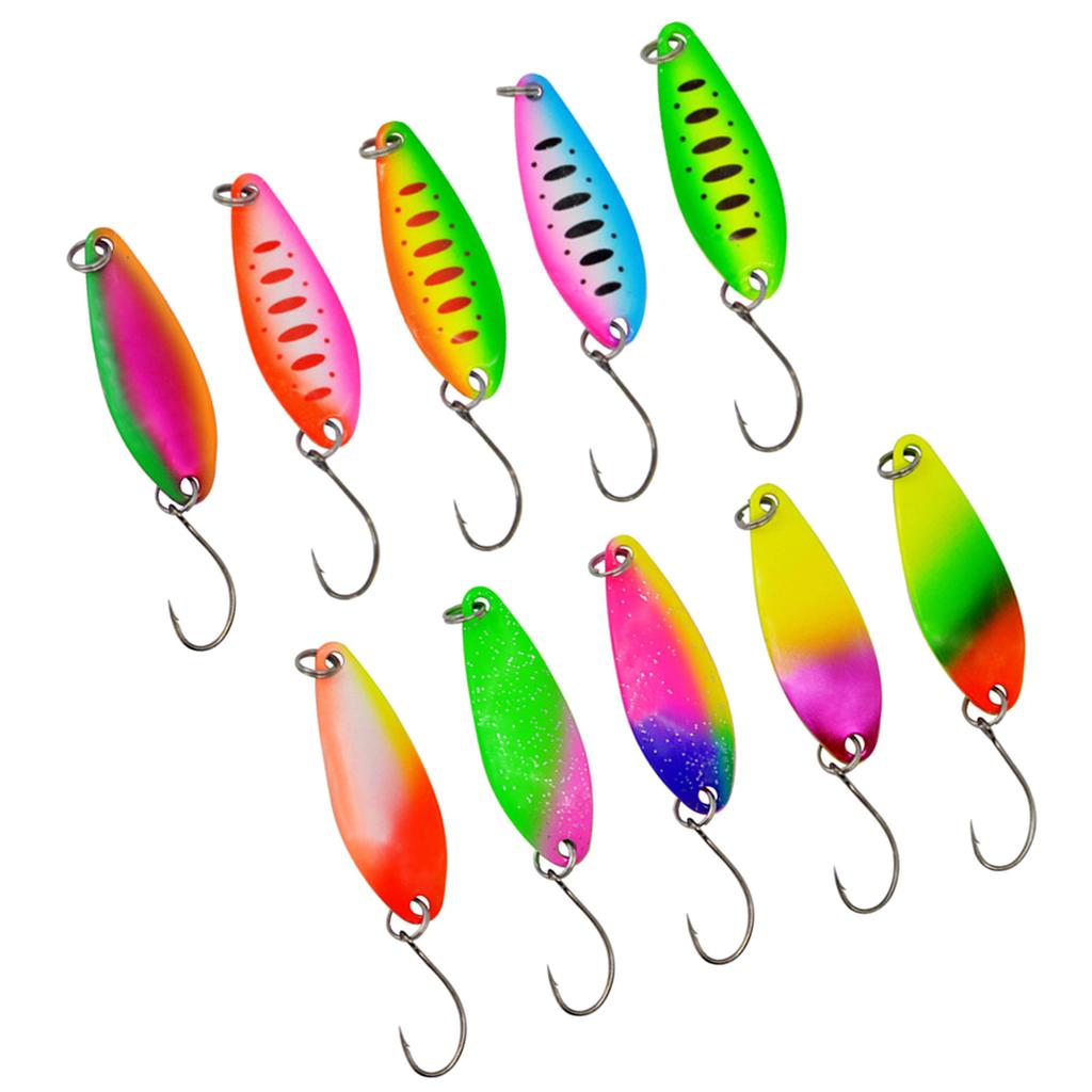 10Pcs Trout Fishing Spoon Lure Set Single Hook Trout Lures Sequin Baits Fishing Jig Spoon Lures Hard Metal Baits