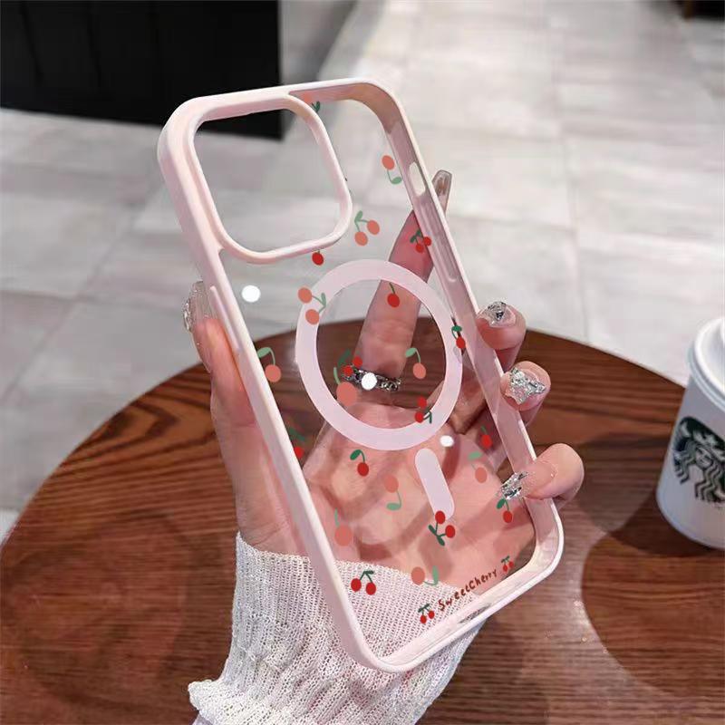 For Galaxy S25FE Case Red Cherry Alphabet Case for Samsung S26 Ultra S24 Plus S23 A57 A37 A56 A55 Magnetic Wireless Charge Cover