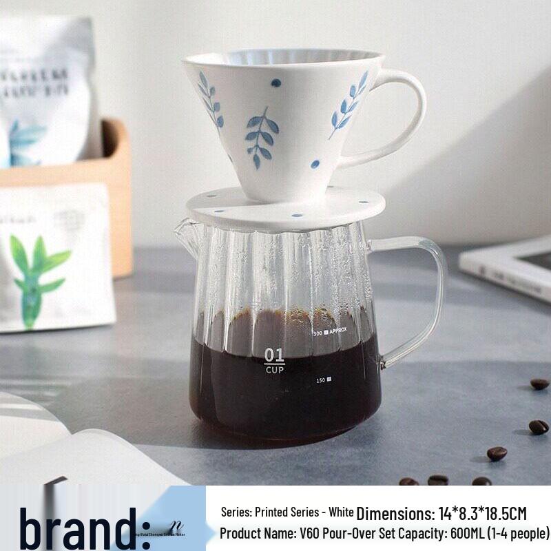 Ceramic V60 Coffee Filter Holder & Vertical Stripe Glass Pot Set (1-4 Servings)