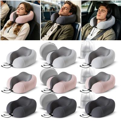 Travel Neck Pillow U Shaped Memory Foam Support Ergonomic Design Portable Lightweight Adjustable Drawstring for Comfort On Plane Train Car