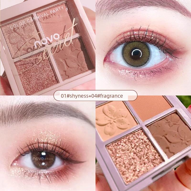 Novo Four Color Eyeshadow Palette 2025 New Arrival Genuine Goods Earth Color Smear-Proof Makeup Matte Pumpkin Color Cheap Daily Light Makeup