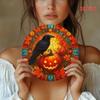 Vintage Iron Wall Art Round Sign Black Bird Pumpkin Autumn Leaves Halloween Home Decor