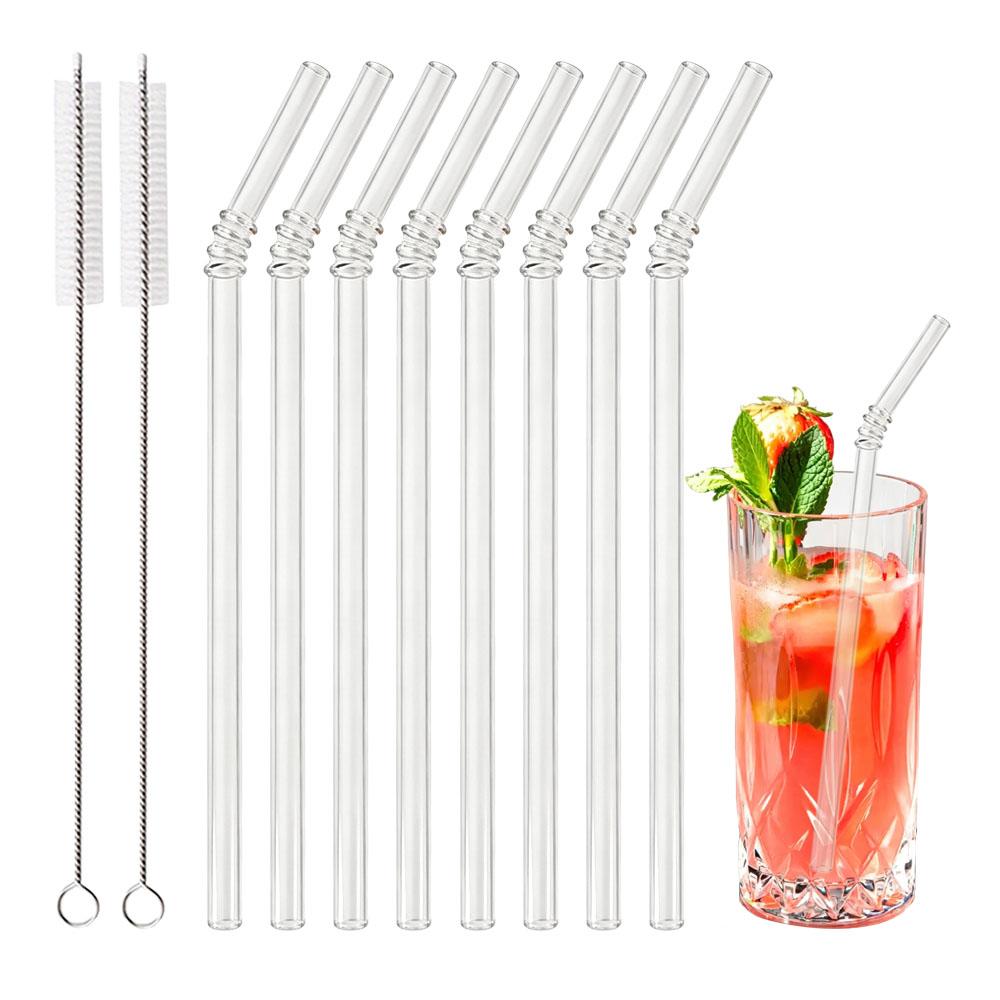 8mm High Borosilicate Glass Straw 10Pcs Reusable Eco Friendly Drinking Straws Set Bubble Tea Smoothies Bar Accessories