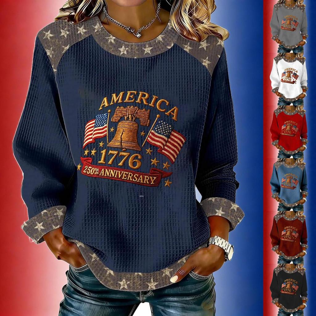 Women's long-sleeved fashionable casual everyday Independence Day printed top