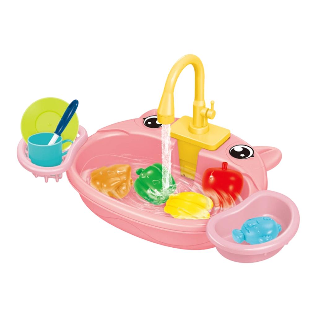 Electric Kids Play Kitchen Sink Toy with Running Water Cycle Dishwasher Pretend Play Set for Children Interactive Role Play Household Accessories