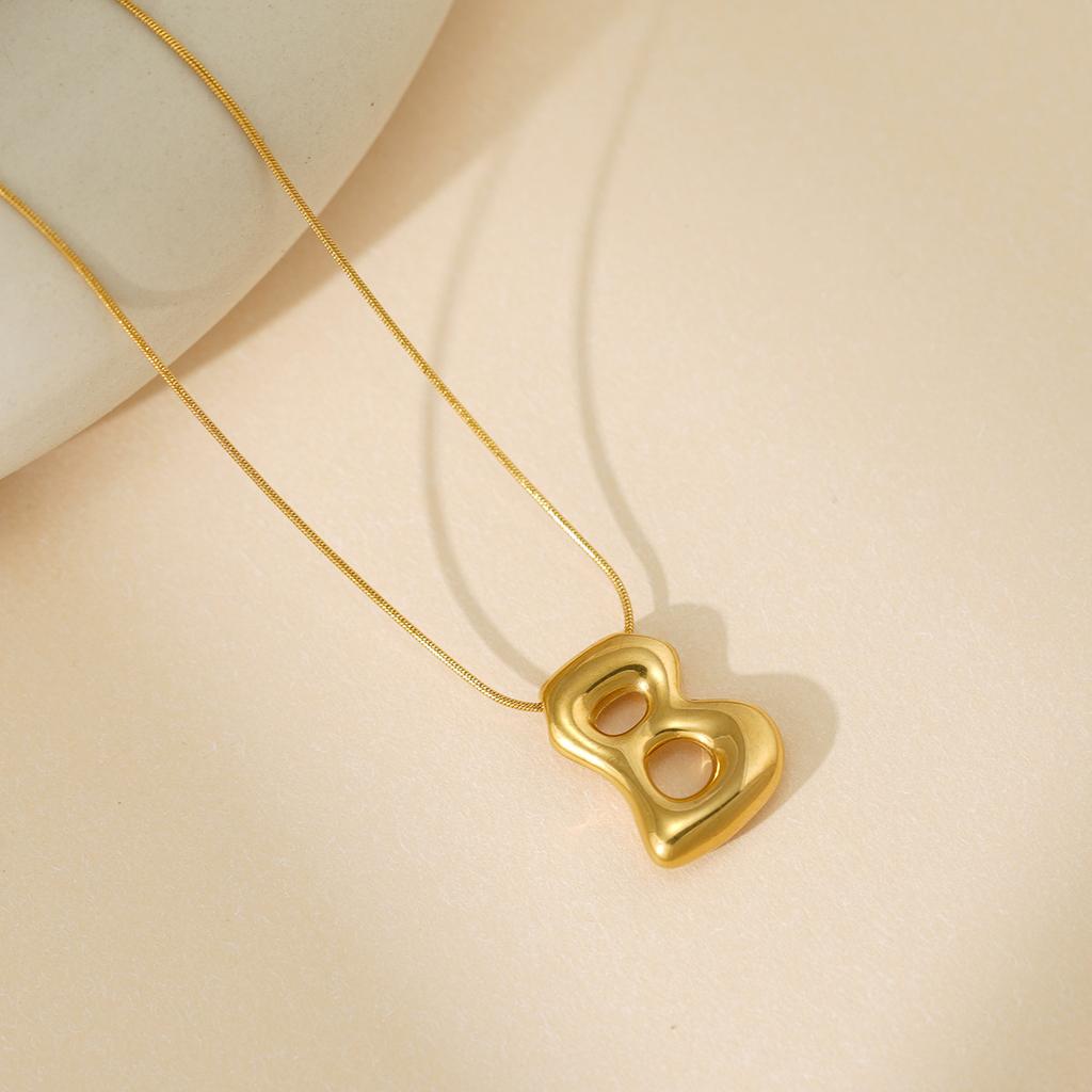 CARLIDANA Initial Stainless Steel Women Gold Plated Bubble Balloon Letter Personalized Round Snake Chain Chunky Necklace