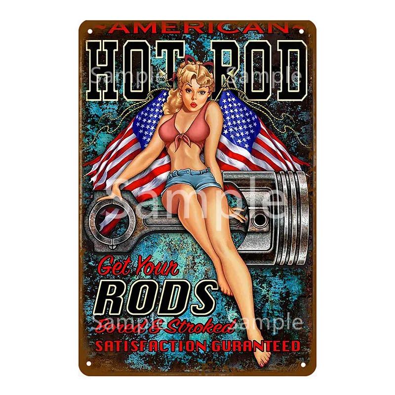 Plakat na ścianę garażu Samochód Pin Up Girl Retro Vintage Dekoracja Metalowy Blaszany Znak Do Jaskini Mężczyzny Sklepu Klubu Baru Dekoracja Ścienna YL078
