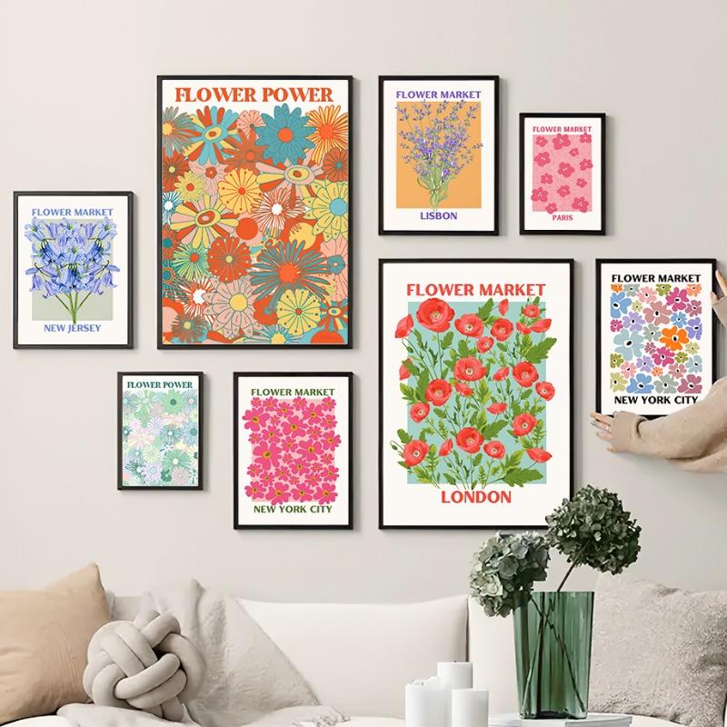 

Santorini Hawall Flower Market Abstract Vintage Posters And Prints Aesthetic Art Wall Canvas Painting Room Home Bar Cafe Decor 21cm×30cm NoFrame
