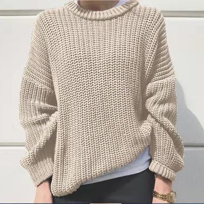 Autumn and Winter Women's Loose and Simple Sweater Round Neck Street Knitted Pullover Sweater for Women 3567