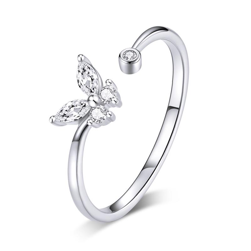 WOSTU Adjustable Rings Real 925 Silver Stackable Engagement Zircon Open Size Rings For Women Female Original Jewelry