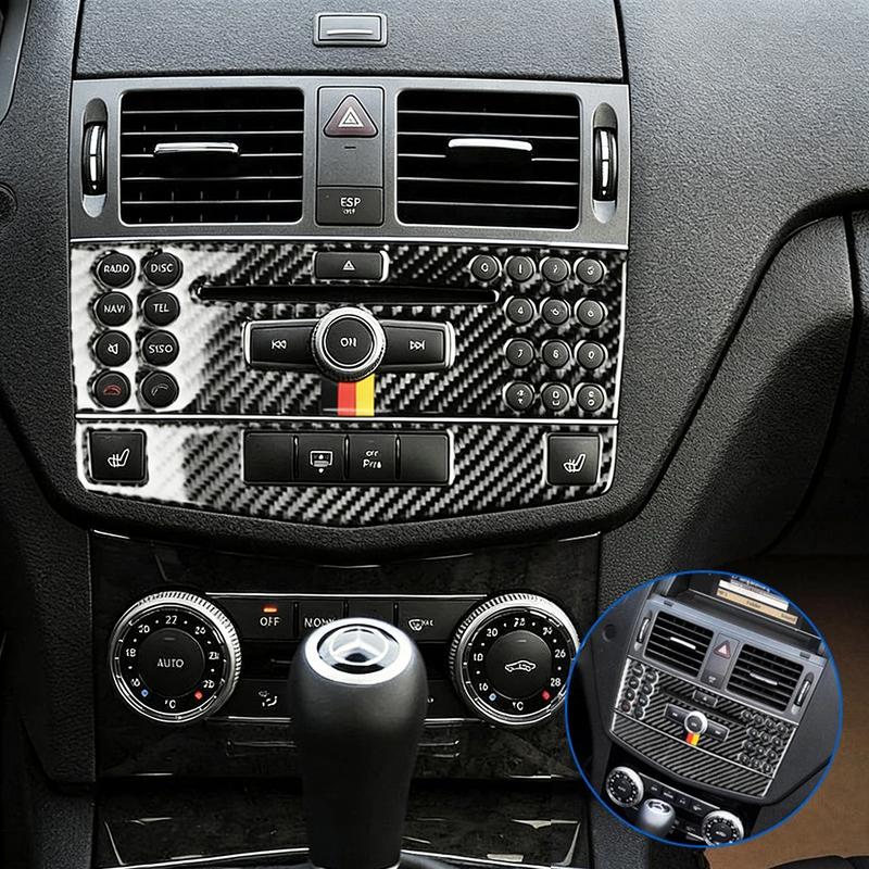 Real Soft Carbon Fiber Sticker for Mercedes Benz W204 2007 2008 2009 2010 Central AC CD Control Panel Interior Trim Accessories.