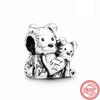 925 Copper Cute Animal Series Cat Dog Elephant Unicorn Bird Pendant Lucky Beads Fit Original Pantaro Charms Bracelet DIY Zircon