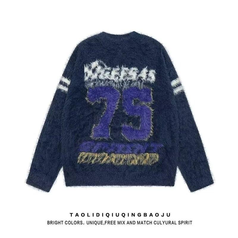 Pull Tricoté Oversize Hommes Femmes Hiver Chaud Coupe Ample Col Rond Manches Longues Pull avec Détail torsadé