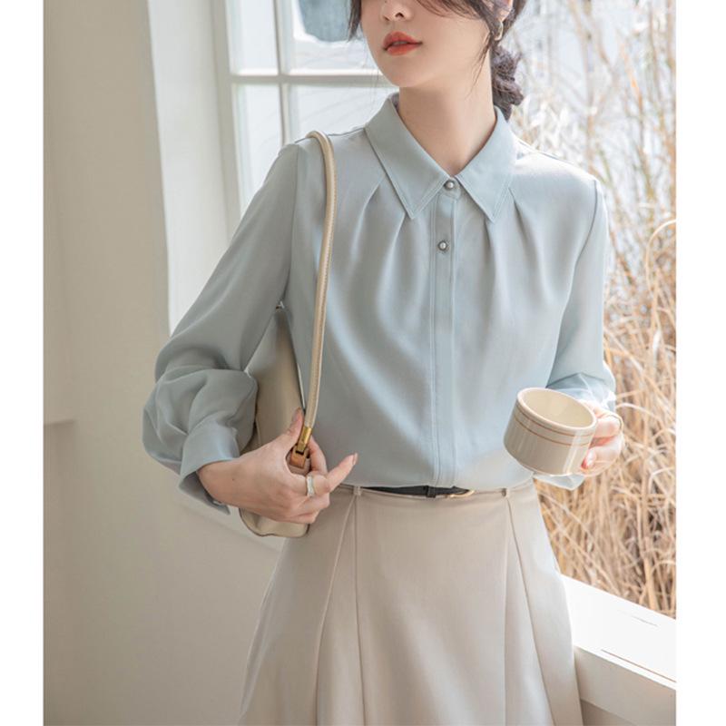 

Women s Elegant Long Sleeve Slimming Shirt - 2025 Spring/Summer Trend Small