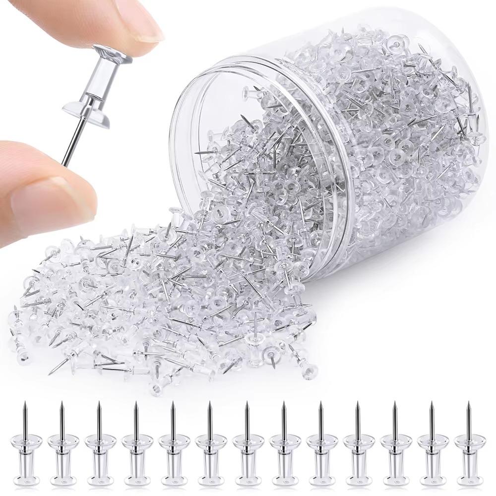 100pcs/box Plastic Transparent Push Pins Transparent Cork Board Pins Push Pins Tacks Home Office 100pcs/box