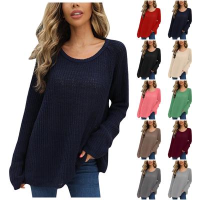 Women's Sexy Solid Color Off Shoulder Sweater Long  Sleeve Loose Pullover Knit Sweater