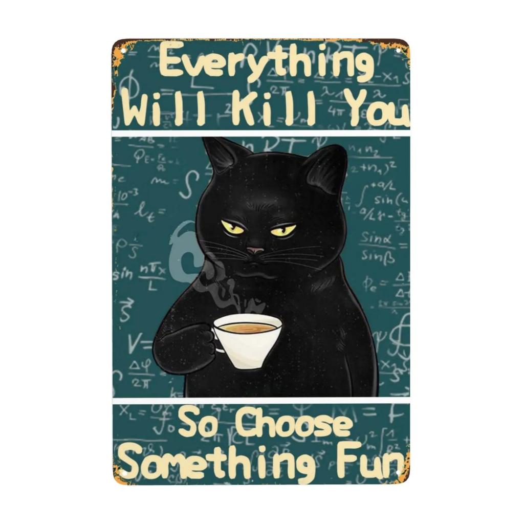 1pc Retro Cat Coffee Metal Sign Vintage A Coffee A Day Keeps The Grumpy Away for Home Coffee Shop Bar Wall Decor 8x12 Inch