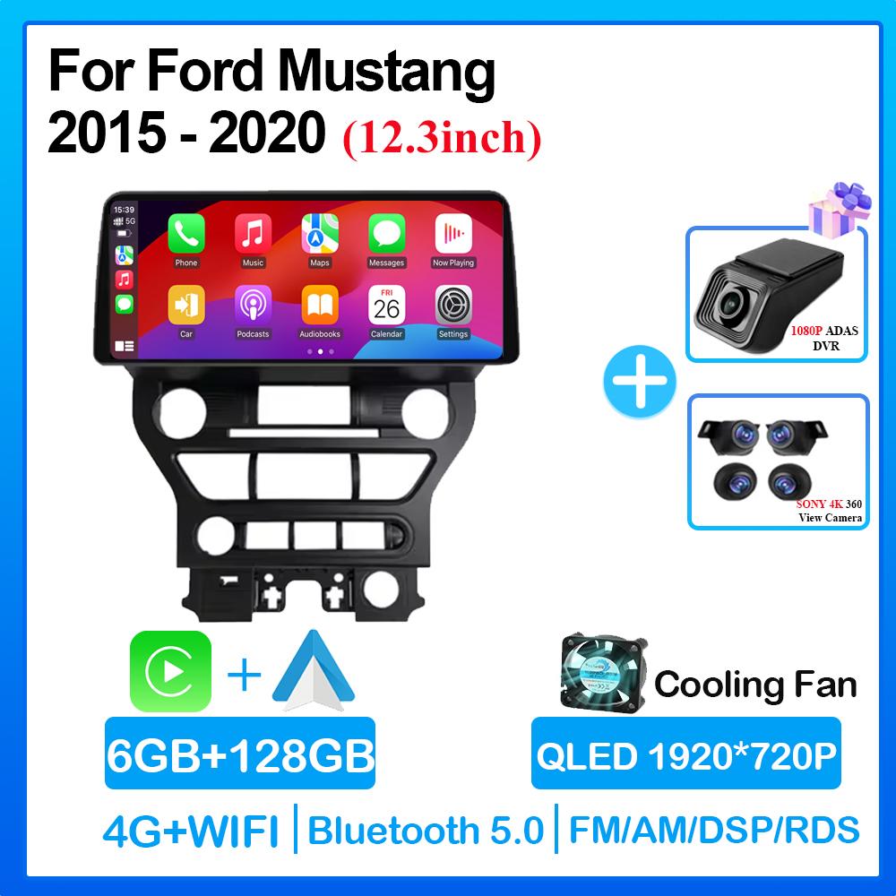 12.3 Inch For Ford Mustang 2015 - 2020 Android 14 Auto Carplay Car Radio Stereo Multimedia Navigation GPS DSP Video Audio Player