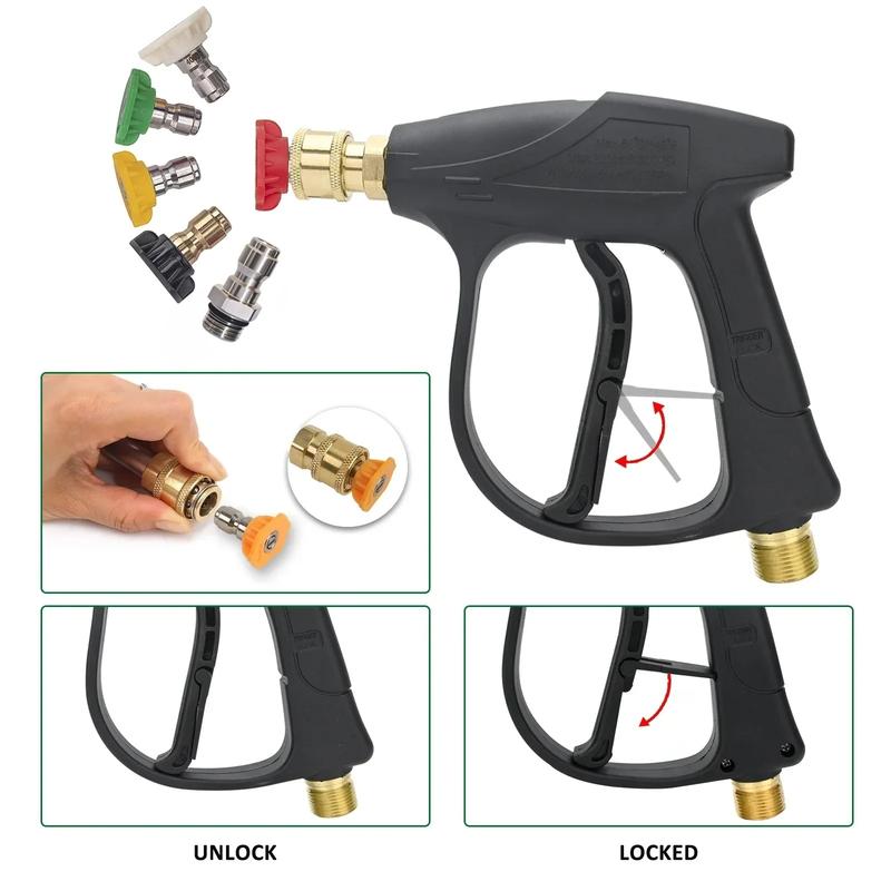 High Pressure Washer Gun & Foam Cannon Kit - 1/4" Quick Connect with M22-14 Adapter for Karcher K/Nilfisk/Bosch Washer