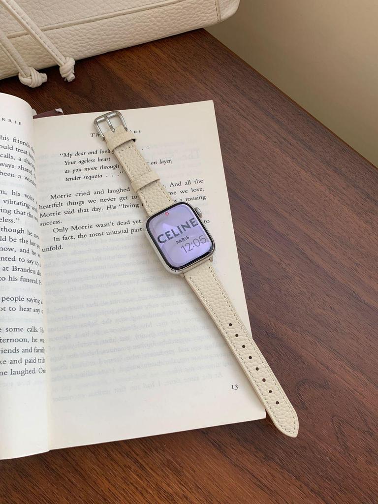 Pasek z cielęcej skóry licowej Lychee Grain do zegarków Apple Watch S10/iWatch 98765SE i Huawei GT5/GT4 – styl damski