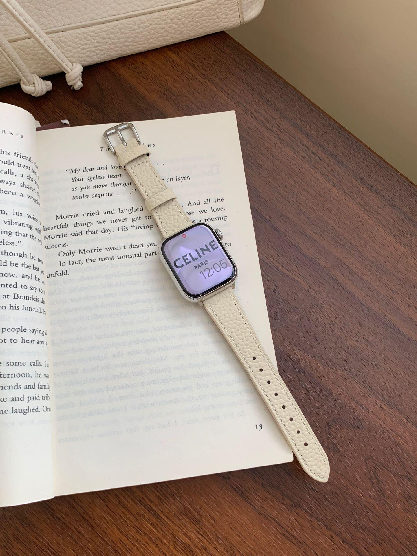 

Совместимый ремешок из телячьей кожи с текстурой личи для Apple Watch S10/iWatch 98765SE и Huawei GT5/GT4 - Женский стиль Apple 38/40/41mm