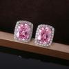 Delicate Square Women'S Stud Earrings, Full Of Diamonds And Pink Zircon Stud Earrings Jewelry.