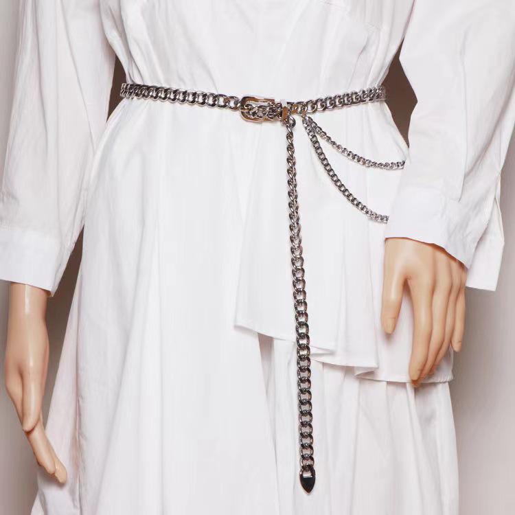 Dámský módní vícevrstvý kovový pasový a tělový řetízek