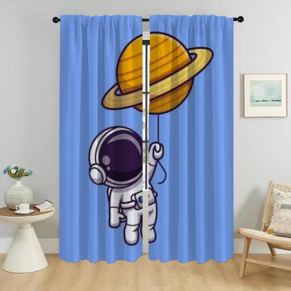 Blackout Curtains 2 Pieces Carton Astronaut Curtains for Living Room Curtain Partition Shades Halloween Decoration Kitchen Child