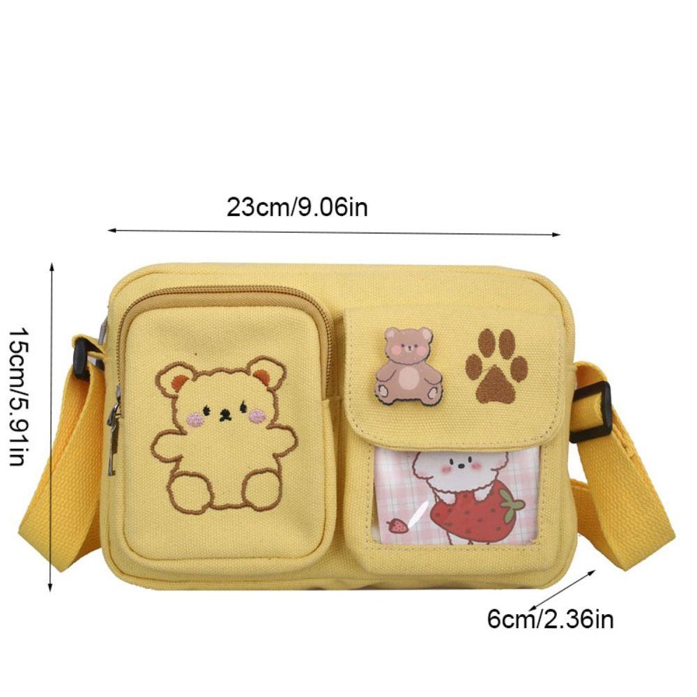 Embroidery Bear Canvas Shoulder Bag Solid Color Shoulder Bag Cute Transparent Itabag  Gift
