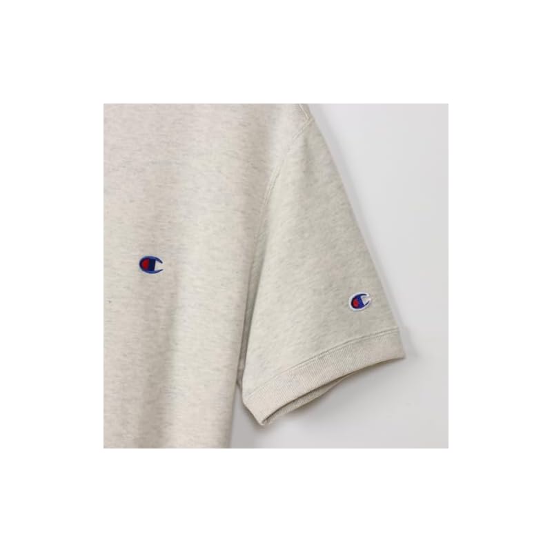 [Champion] Short-sleeved Crewneck Sweatshirt with One-Point Logo, Basic Design, C3-Z020, Men's, Oatmeal, Size M