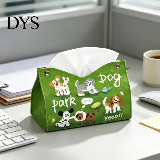 Foldable Paper Storage Leather Tissue Box Cover with Cartoon Puppies Pattern, Desktop Organizer, Napkin Holder Home Solution Case, Facial Organizer