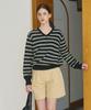 Deuloupisumeon Ripple Stripe Cotton V-Neck Knit [Black]