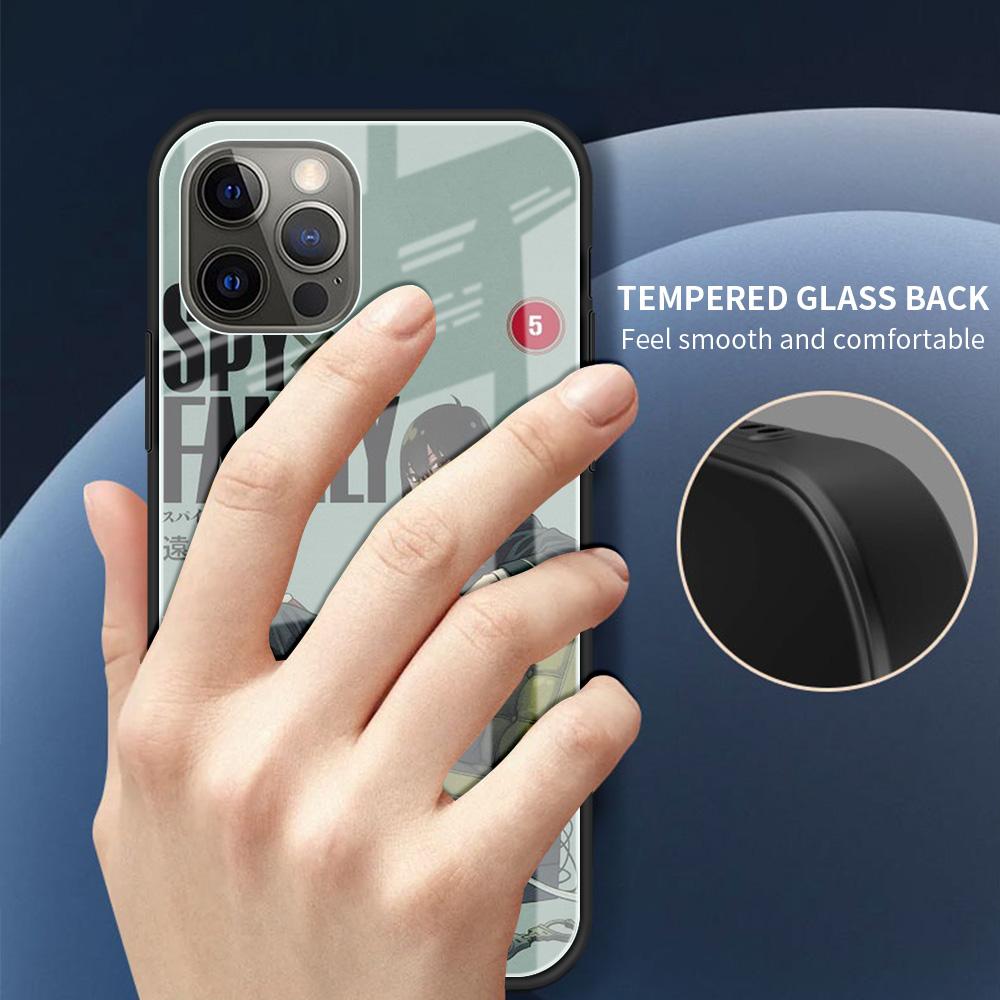 Tempered Glass Case For Apple iPhone 13 12 Mini 11 Pro XS Max SE 2020 XR 7 8 Plus X 6 6S Back Phone Cover SPY FAMILY Anime Funda