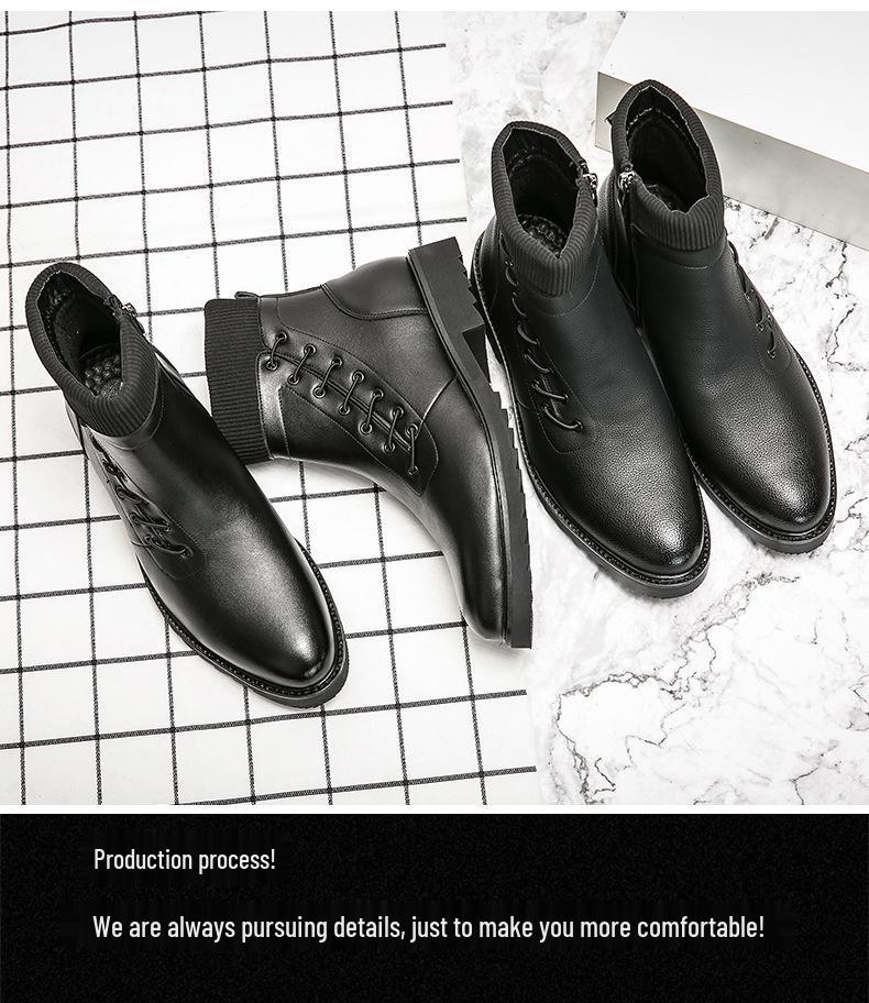 Men's Cross Martin High Top Black Leather Boots - Fashionable Round Toe Business Casual Footwear for 2025.