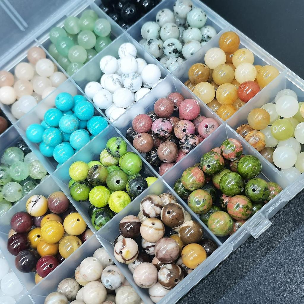 Multi colored 8mm stone beads, natural stone, round beads, handmade DIY production, bead bracelet material, set