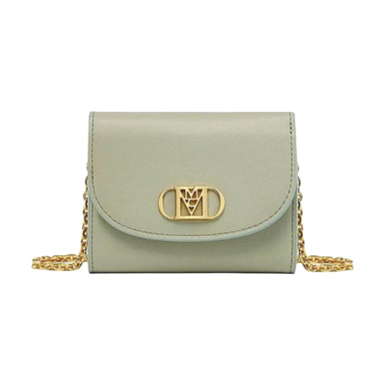 MCM Mode Travia Metal Chain Logo Leather Mini Wallet Women wallet Sky-Blue MYLCSLM01J3001 Basic Set BagDust Bag 26650₽