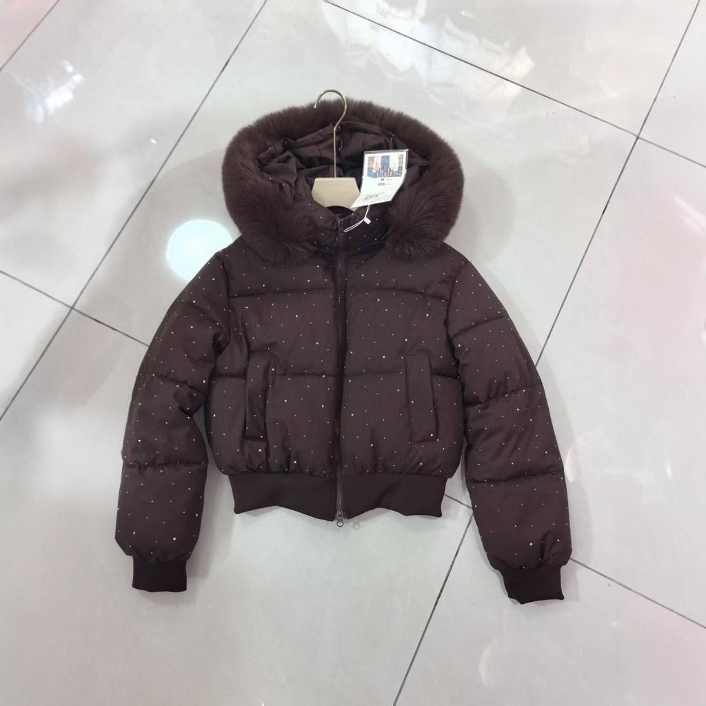 Women Thickened Warm Short Padded Jacket Fur Collar Waist Slimming Winter Outerwear