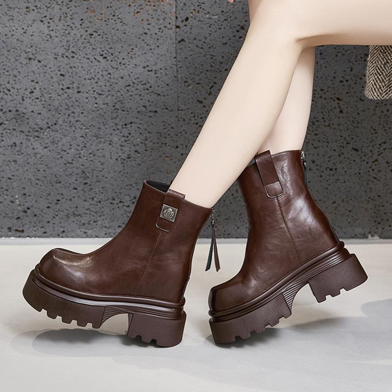 Martin Boots Women's New Winter Versatile Fashion Boots Fleece Warm Thin Boots Thick Sole Inner Height Increase Short Boots