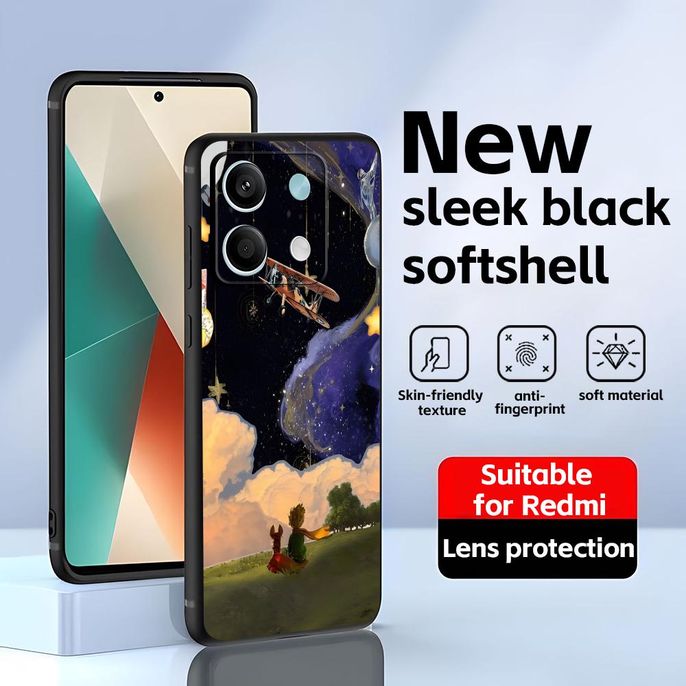 anime The Little Prince Phone Case For Redmi Note 14 13 12 11 Pro Plus S 5G 14C A3 Soft Black Phone Cover