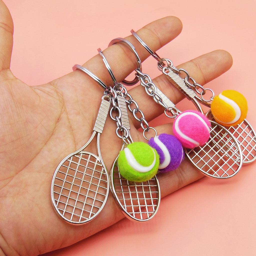 Realistic Tennis Racket Keychain Stylish Zinc Alloy Keyring Handmade Sporty Accessory Gift For Sports Enthusiasts