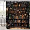 Gothic Bookshelf Shower Curtain, Vintage Witchy Dark Farmhouse Books Waterproof Fabric Curtain