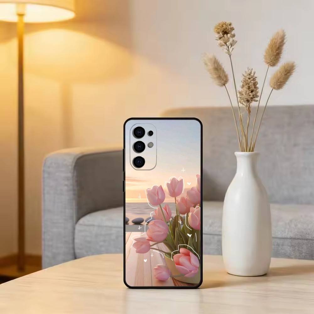 Super Beautiful Tulip Phone Case For Samsung S25,S24,S21,S22,S23,S30,Ultra,S20,Plus,Fe,Soft Silicone Black Cover