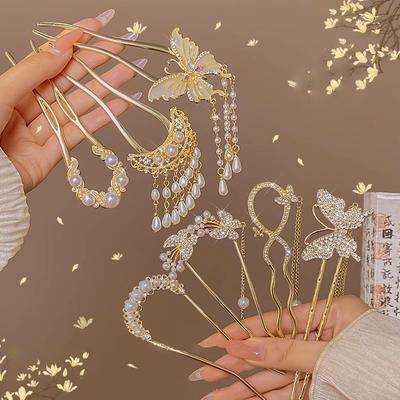 1pc Chinese Style Pearl Tassel Hairpin Ancient Style Swaying Hairpin For Women Light Luxury U-shaped Horse Face Skirt Hairpin